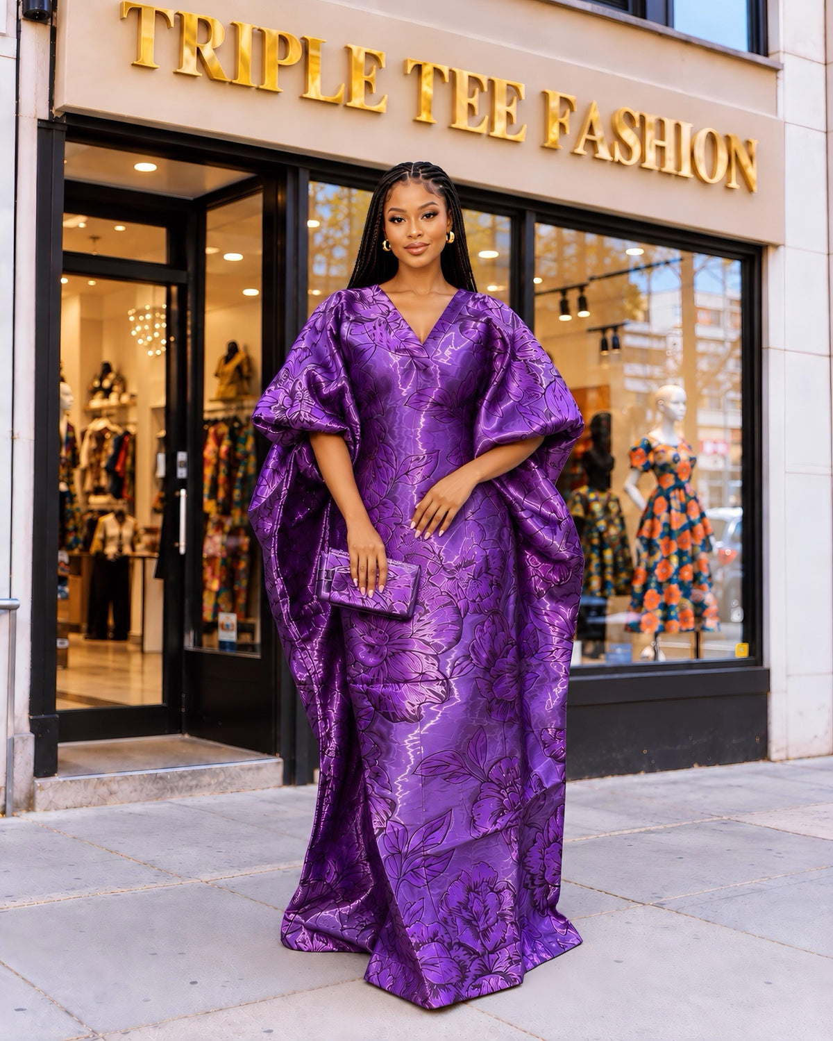 Luxury Purple Iridescent Brocade Boubou Dress, African Kaftan Maxi Gown, Elegant Wedding Guest Dress, Free Size