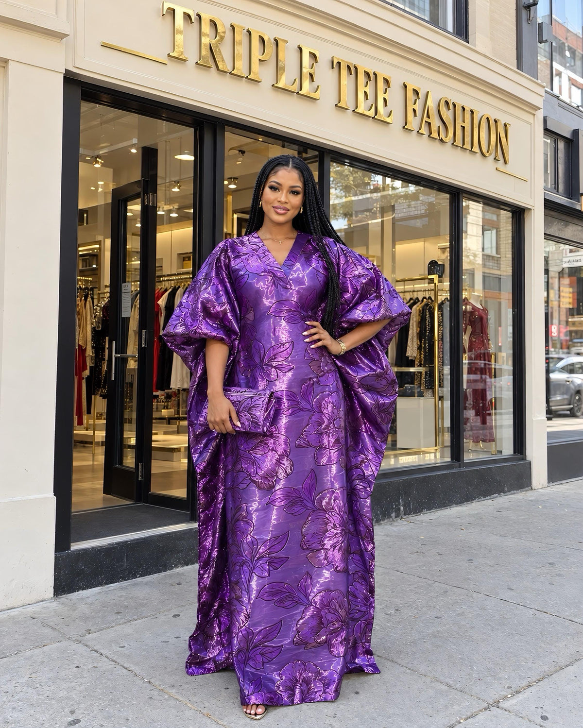 Luxury Purple Iridescent Brocade Boubou Dress, African Kaftan Maxi Gown, Elegant Wedding Guest Dress, Free Size