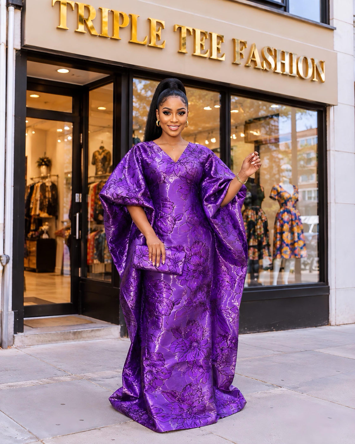 Luxury Purple Iridescent Brocade Boubou Dress, African Kaftan Maxi Gown, Elegant Wedding Guest Dress, Free Size