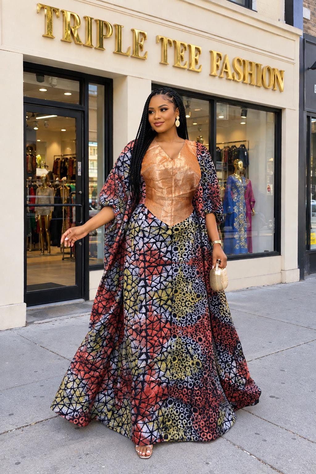 African Adire Batik Boubou Dress | Nigerian Kaftan with Inner Belt