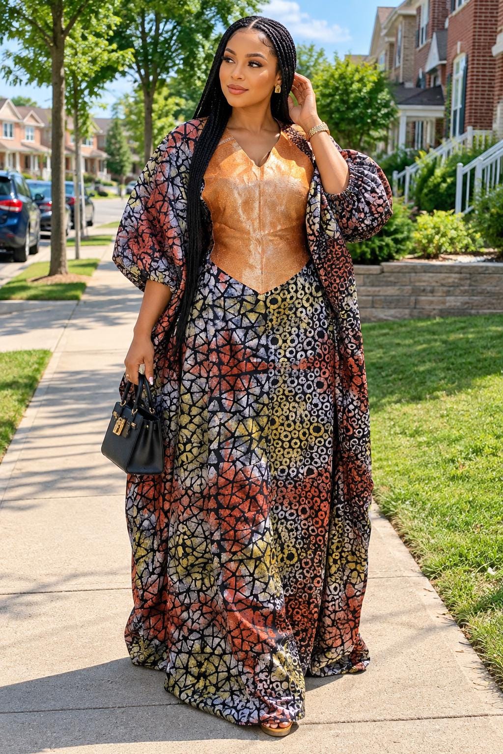 African Adire Batik Boubou Dress | Nigerian Kaftan with Inner Belt