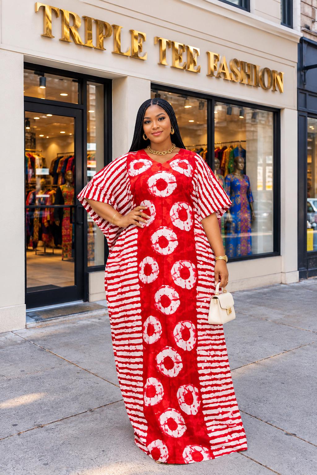African Ankara Boubou Dress | Handmade Ankara Kaftan with Belt