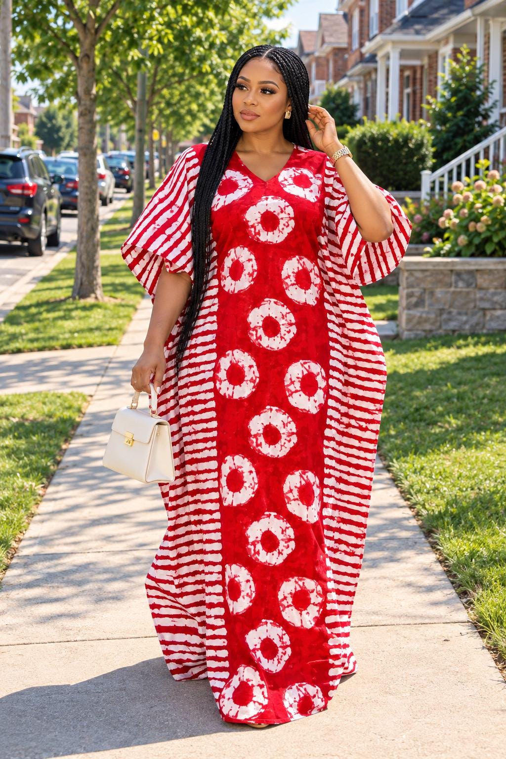 African Ankara Boubou Dress | Handmade Ankara Kaftan with Belt