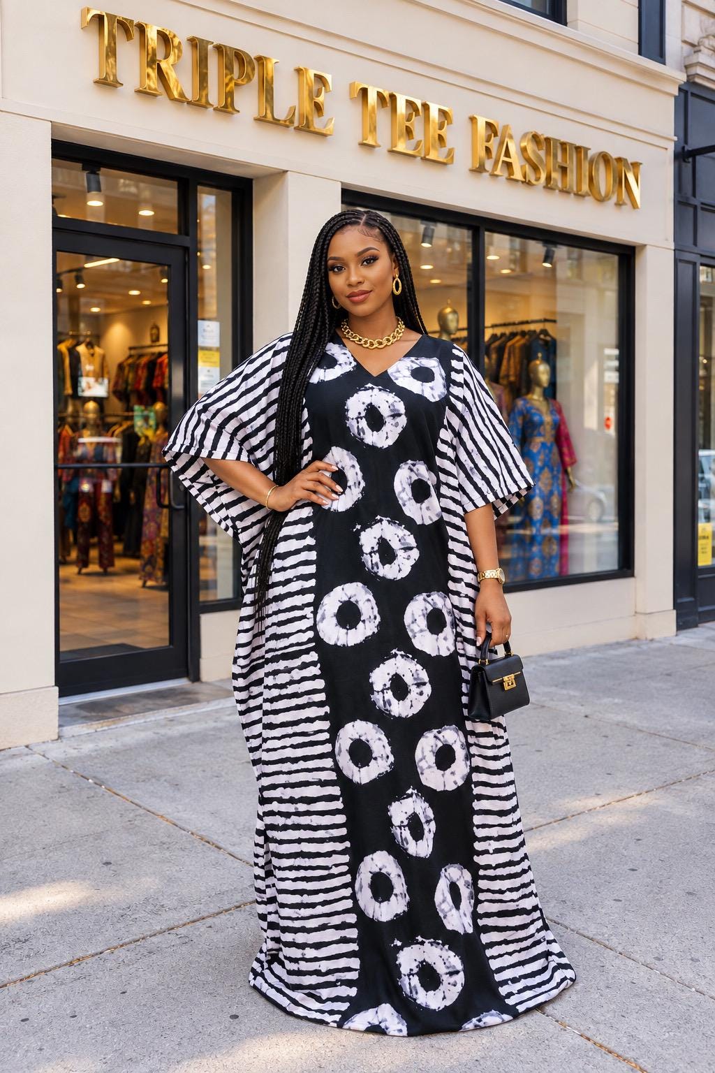 African Ankara Boubou Dress | Handmade Ankara Kaftan with Belt