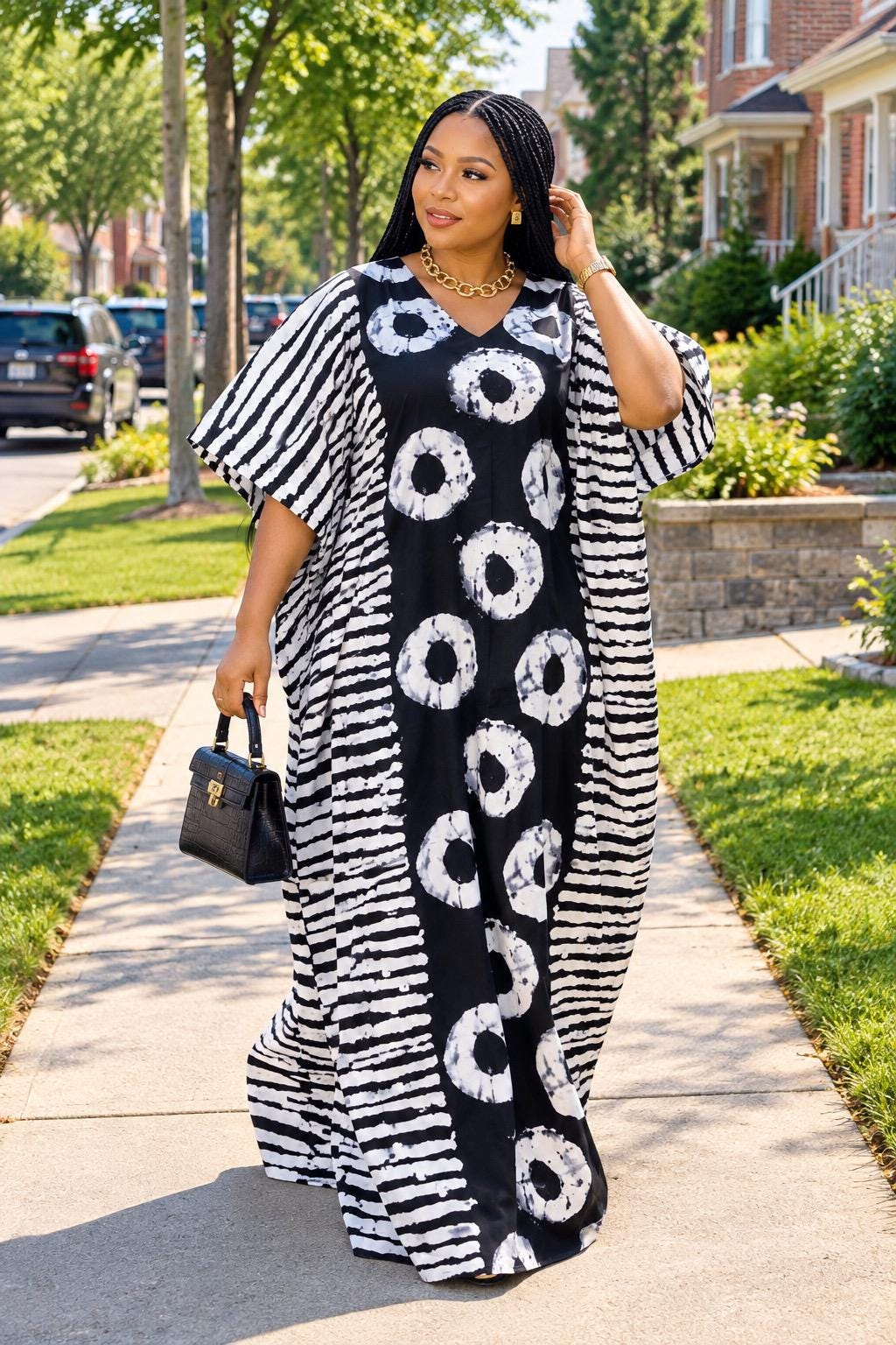 African Ankara Boubou Dress | Handmade Ankara Kaftan with Belt
