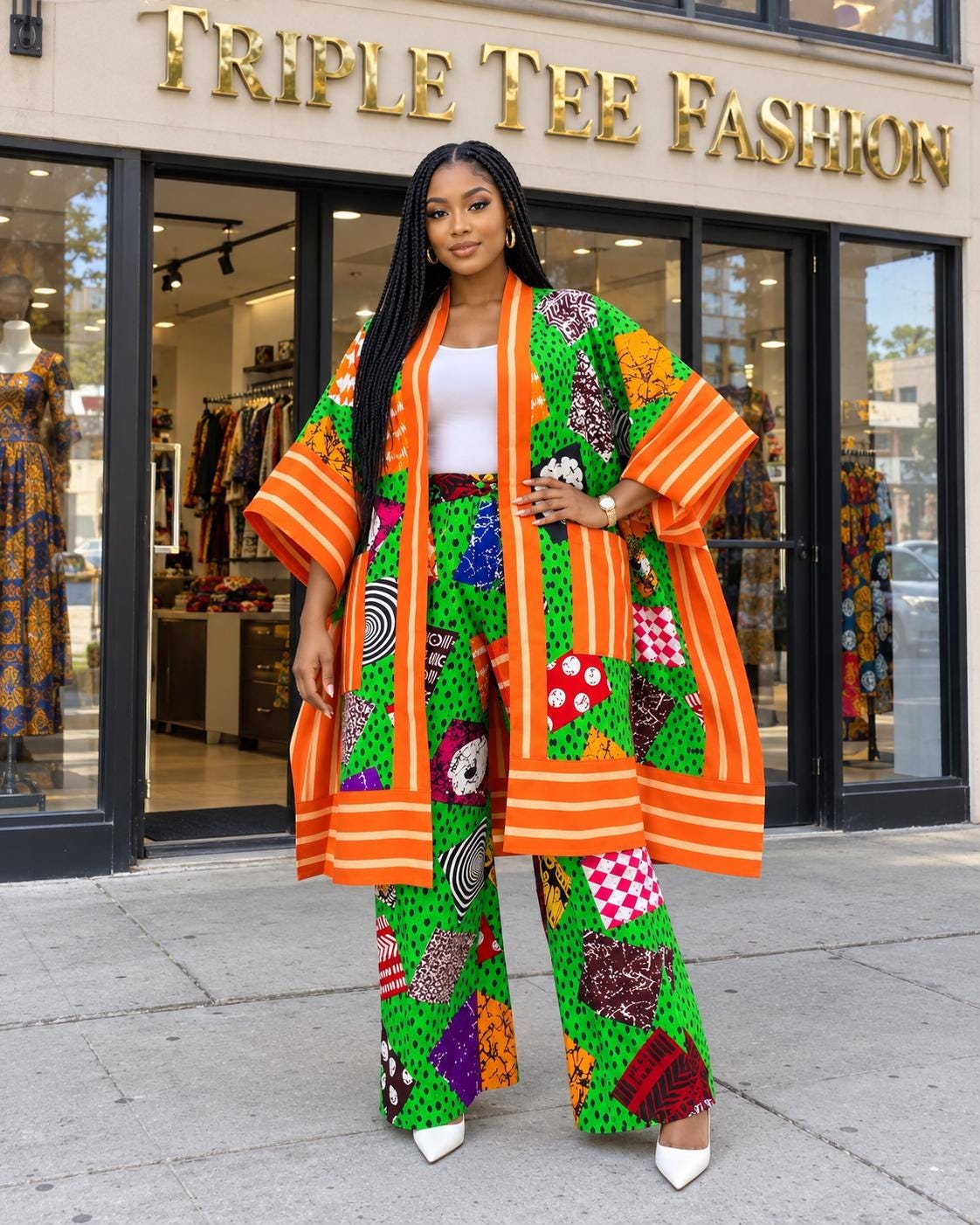 Ankara Kimono & Aso Oke Pants Set | African Style