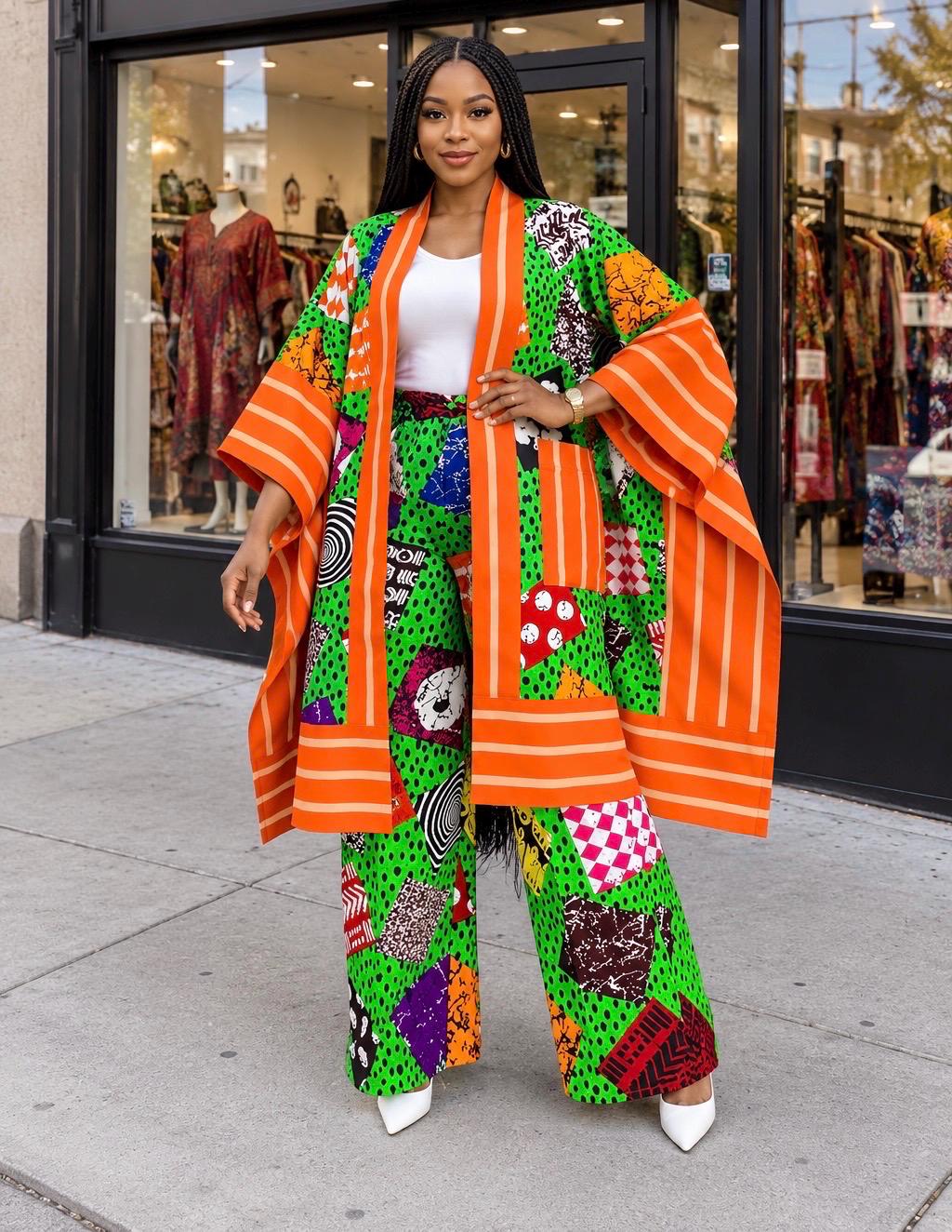 Ankara Kimono & Aso Oke Pants Set | African Style