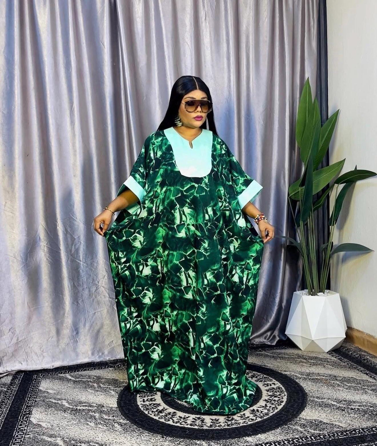 African Print Crepe Kaftan Dress | Nigerian Boubou, Plus Size