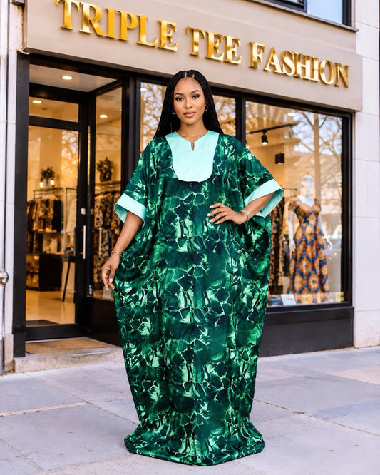 African Print Crepe Kaftan Dress | Nigerian Boubou, Plus Size