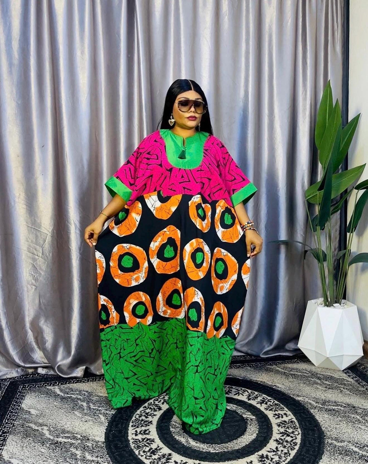 African Print Crepe Kaftan Dress | Nigerian Boubou, Plus Size