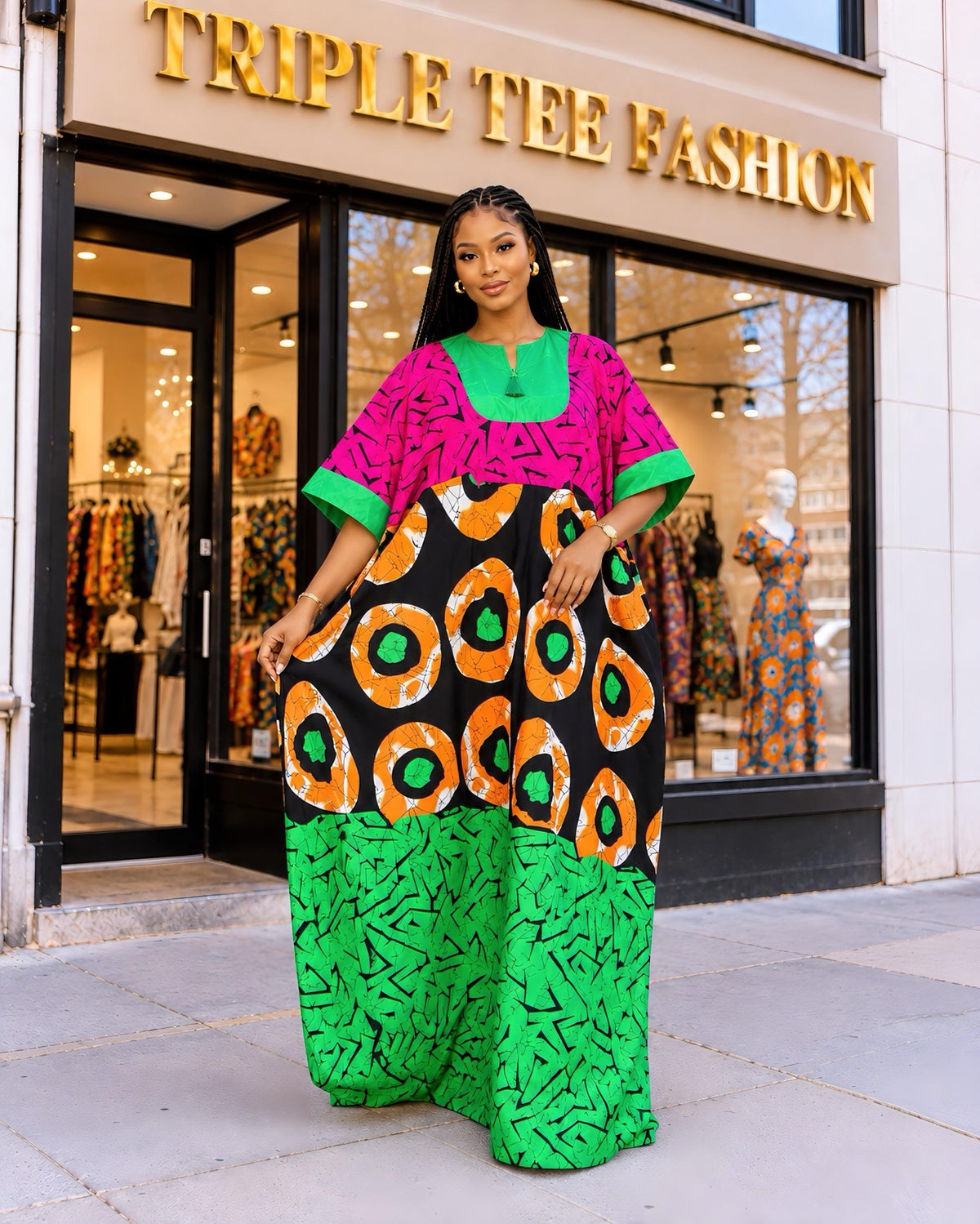 African Print Crepe Kaftan Dress | Nigerian Boubou, Plus Size