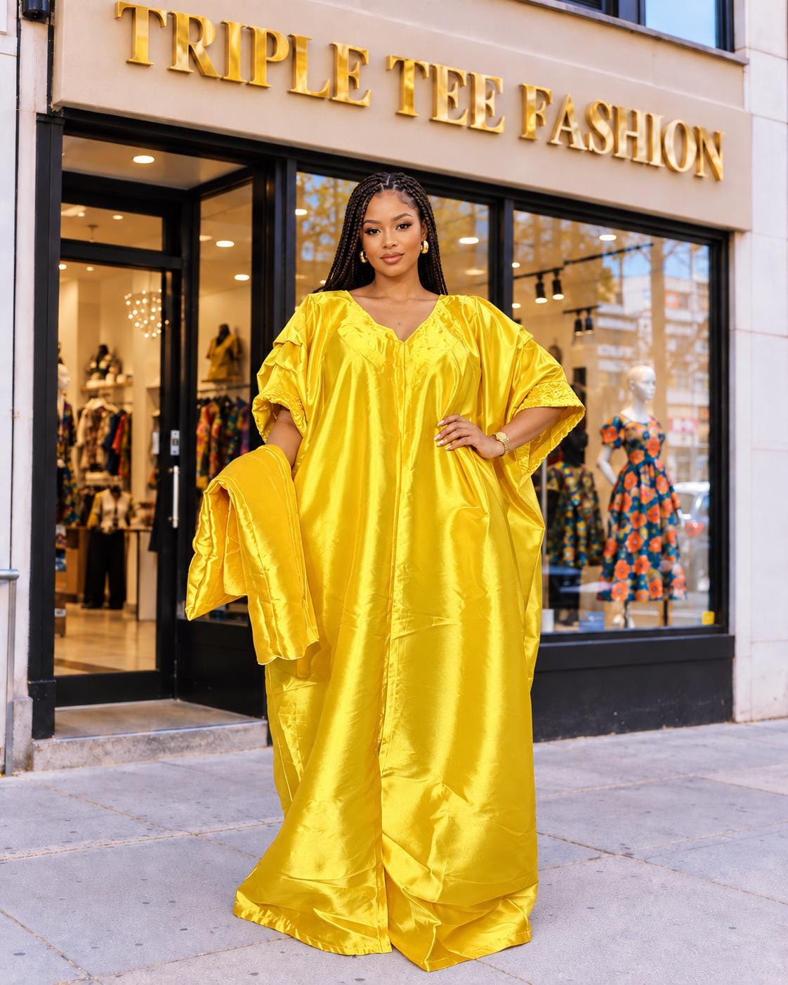 Yellow Mikado African Boubou: Women's Kaftan Dress