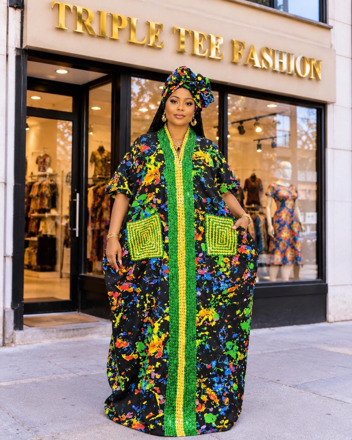 Handmade Ankara Boubou Dress | Beaded African Kaftan