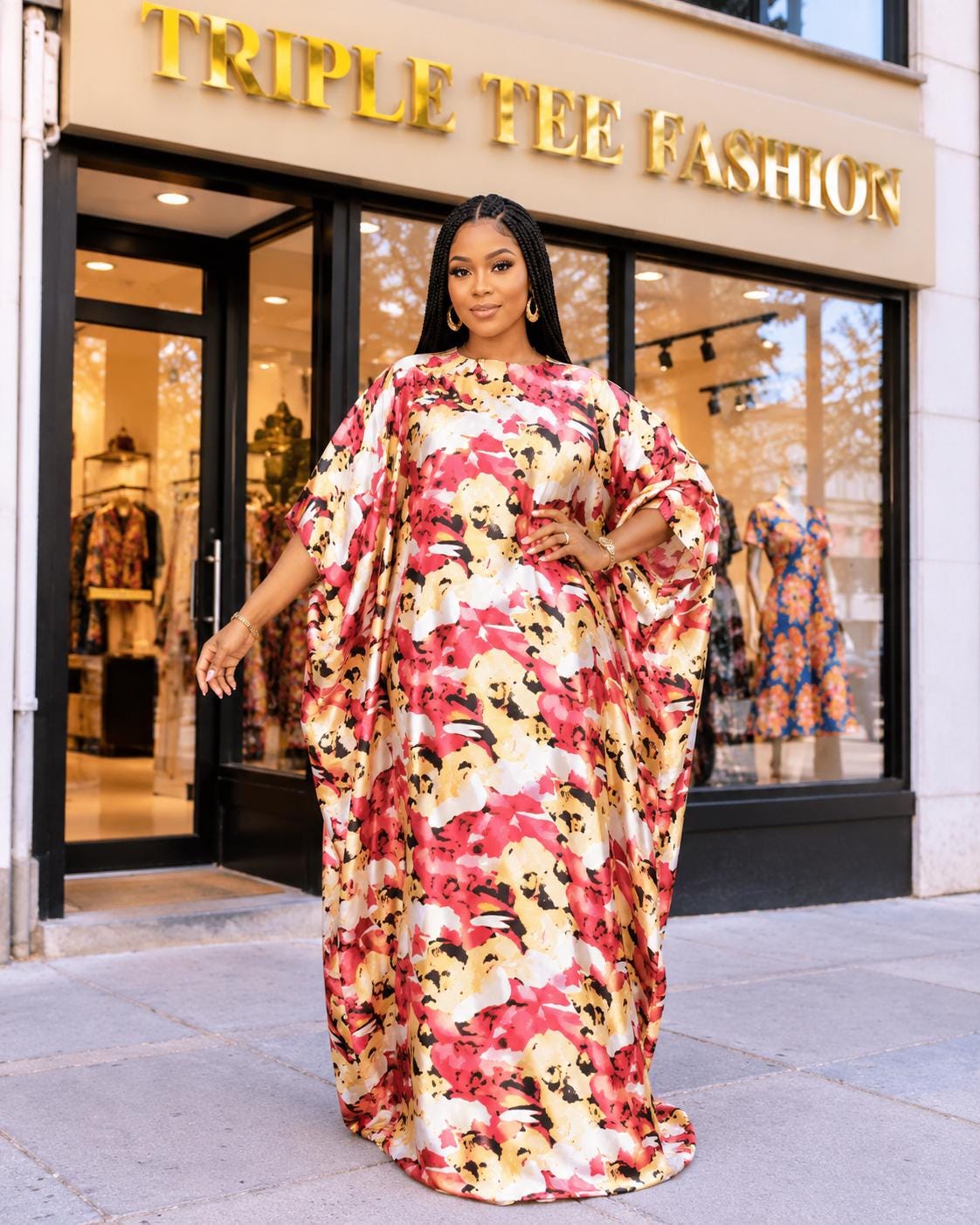Adire Silk Boubou Dress | Asymmetric Chiffon Kaftan, Nigerian Style
