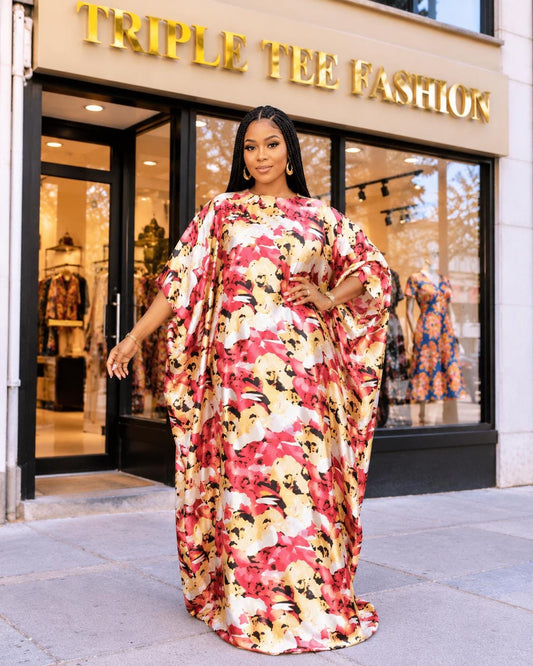 Adire Silk Boubou Dress | Asymmetric Chiffon Kaftan, Nigerian Style
