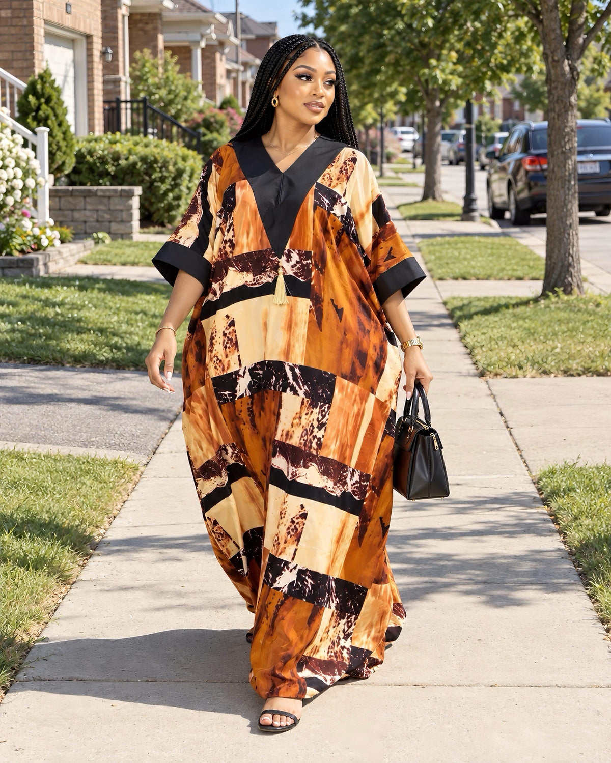 African Print Crepe Kaftan Dress | Nigerian Boubou, Plus Size
