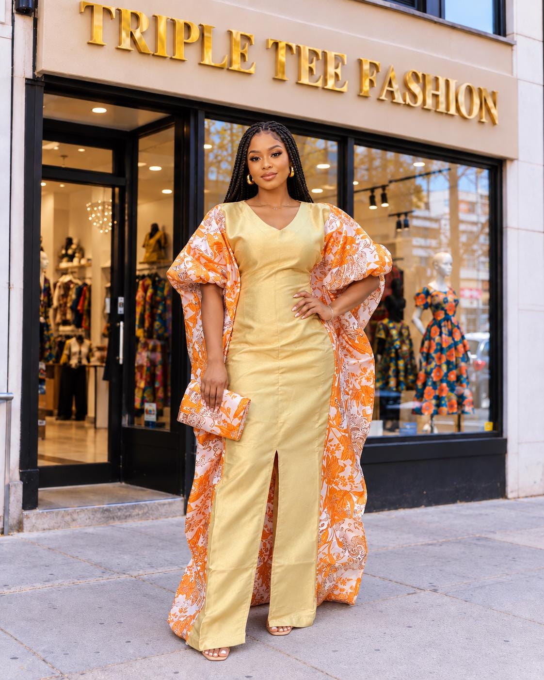 Elegant Gold & Orange African Boubou Dress – Luxury Statement Kaftan Gown-Elegant Wedding Guest Dress