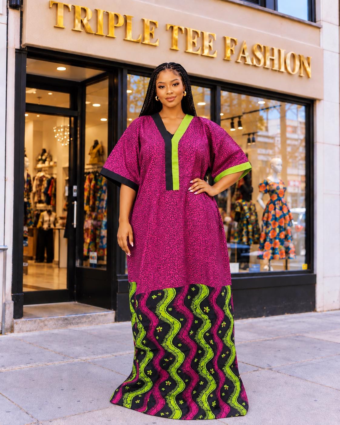 Handmade Ankara Kaftan | Nigerian Print Dress with Headband