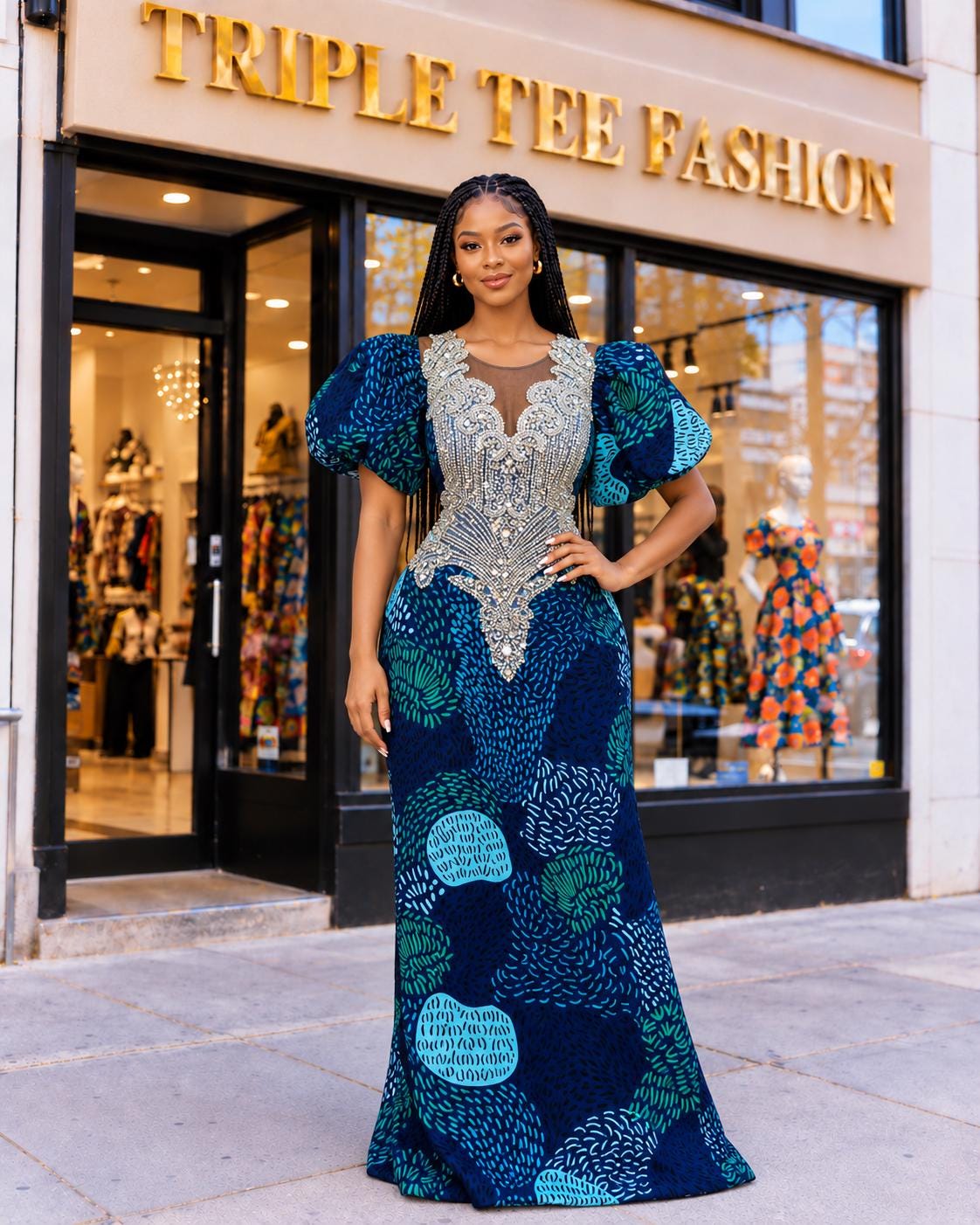 Ankara Appliquéd African Dress | Nigerian Kaftan Gown