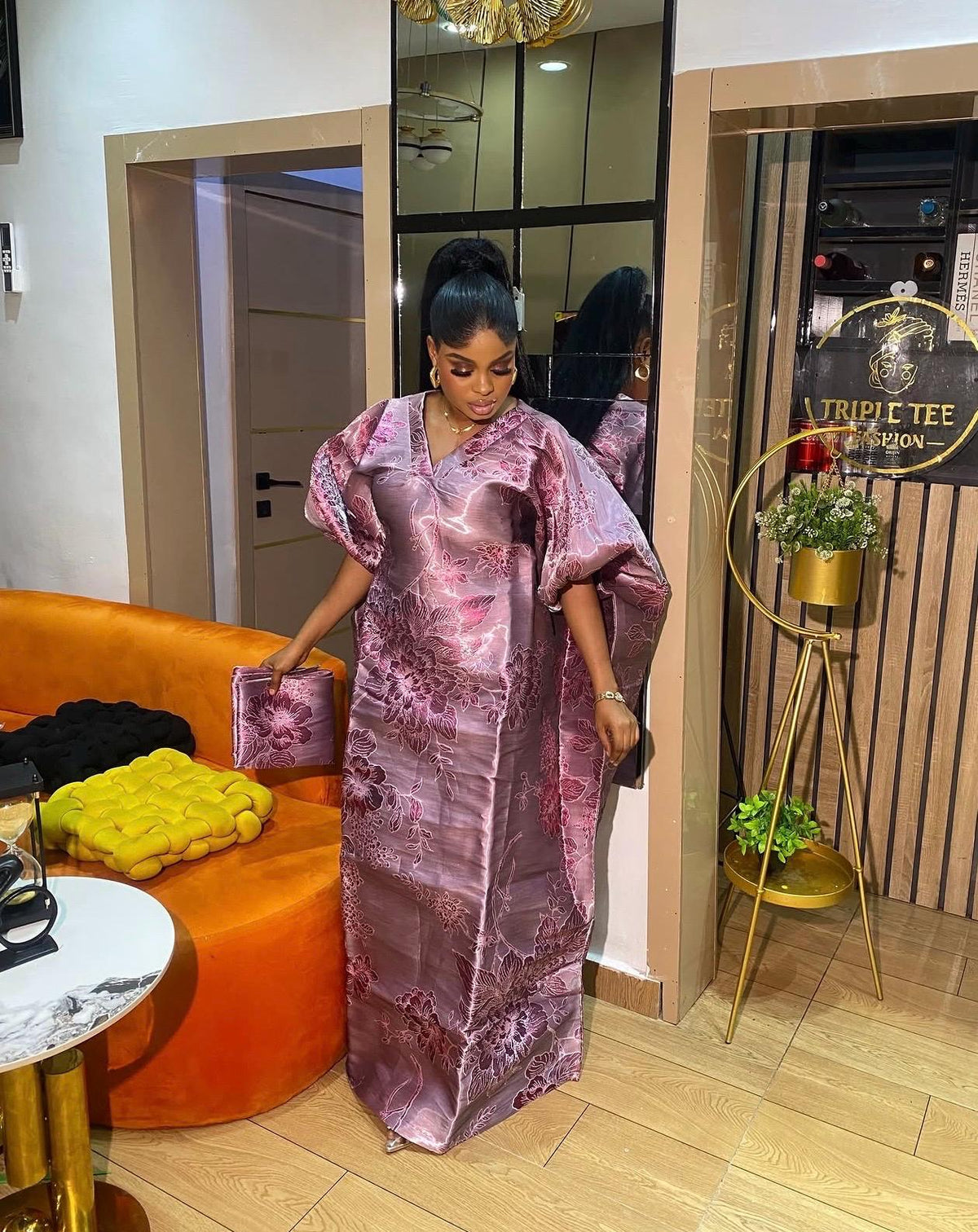 Luxury African Boubou Dress for Women, Iridescent Brocade Kaftan, One Size Free Size Maxi Gown, Inner Belt Waist, African Wedding Dress