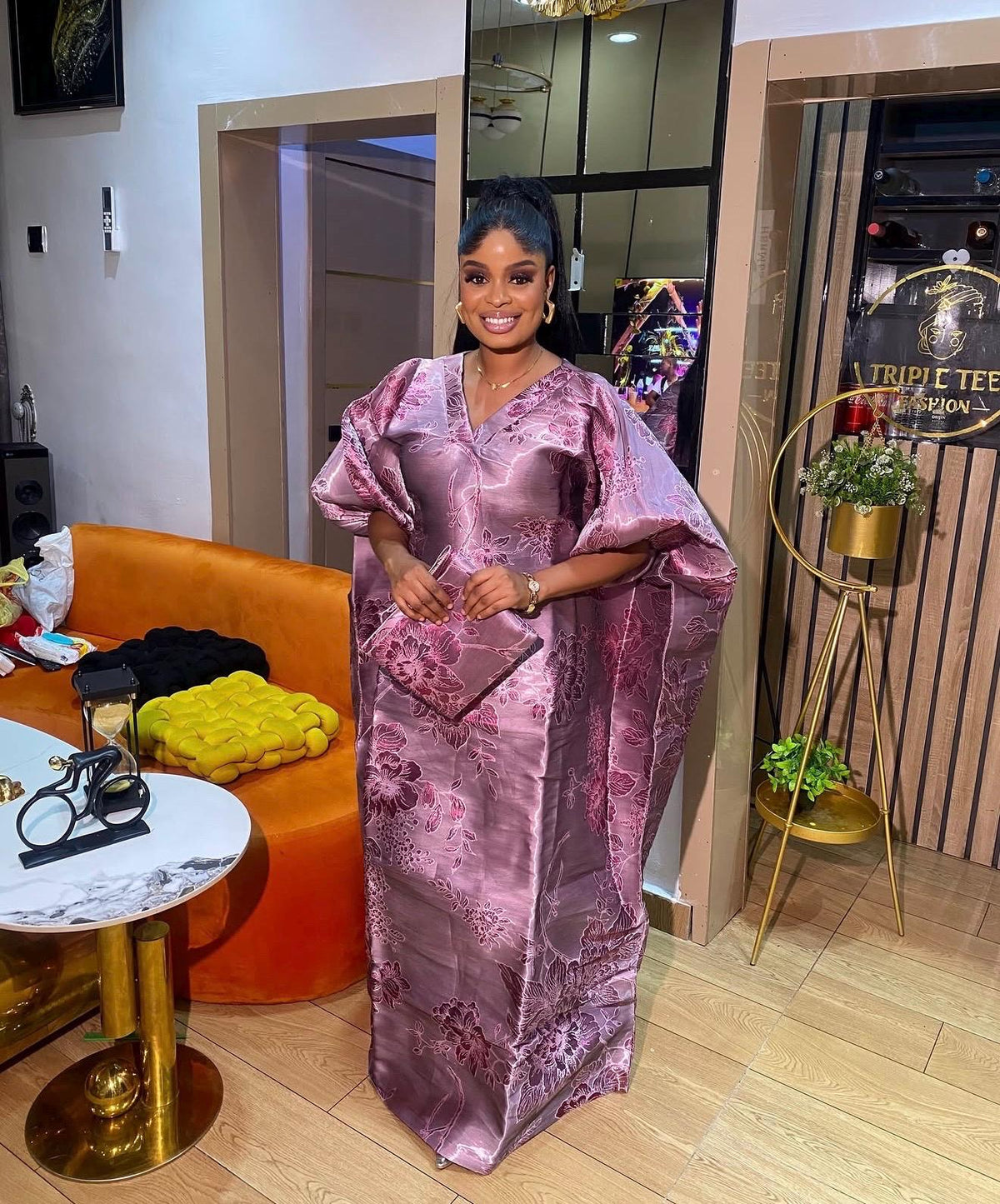 Luxury African Boubou Dress for Women, Iridescent Brocade Kaftan, One Size Free Size Maxi Gown, Inner Belt Waist, African Wedding Dress