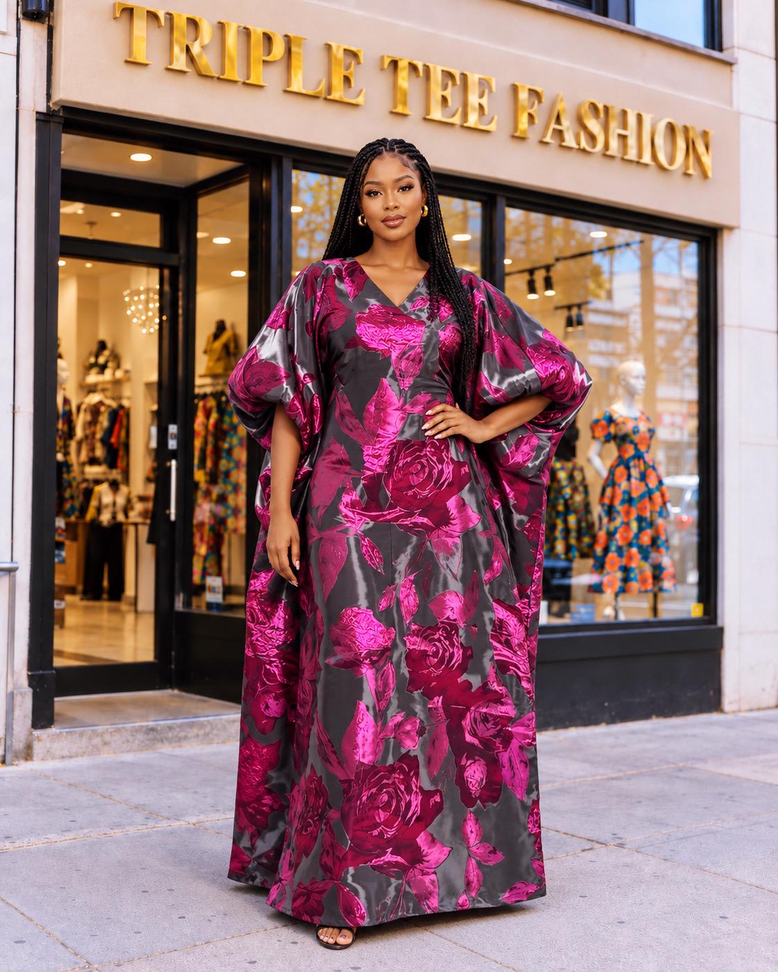 Luxury African Boubou Dress for Women, Iridescent Brocade Kaftan, One Size Free Size Maxi Gown, Inner Belt Waist, African Wedding Dress