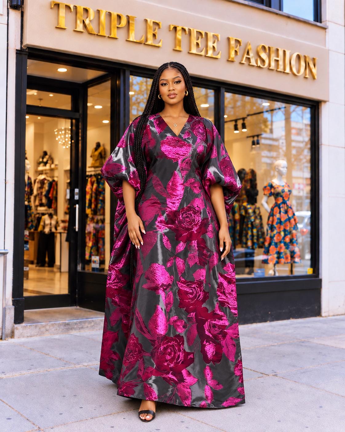 Luxury African Boubou Dress for Women, Iridescent Brocade Kaftan, One Size Free Size Maxi Gown, Inner Belt Waist, African Wedding Dress