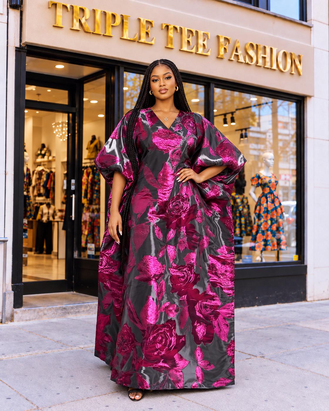 Luxury African Boubou Dress for Women, Iridescent Brocade Kaftan, One Size Free Size Maxi Gown, Inner Belt Waist, African Wedding Dress