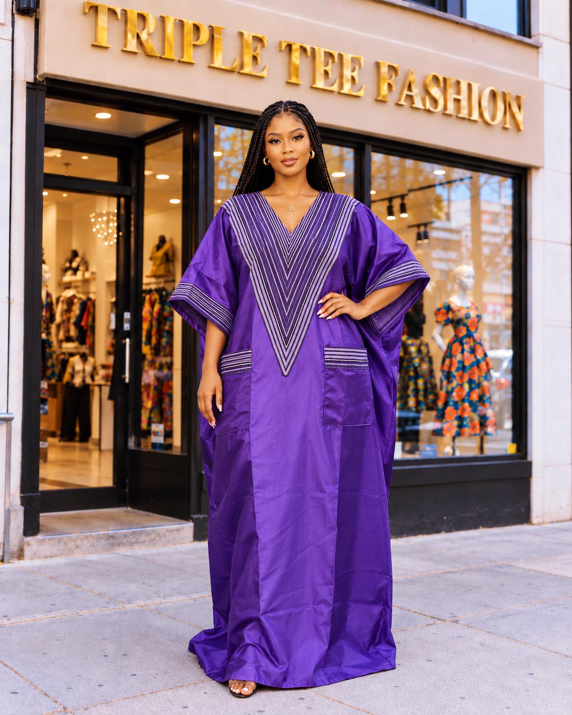 Mikado Boubou Kaftan with Aso Oke Detail | Nigerian Party Dress