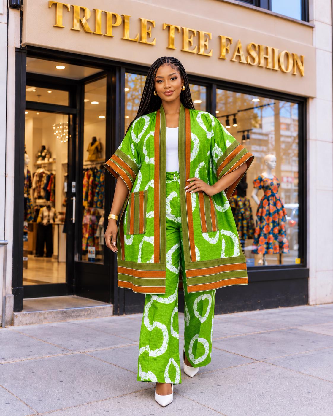 Ankara Kimono & Aso Oke Pants Set | African Style