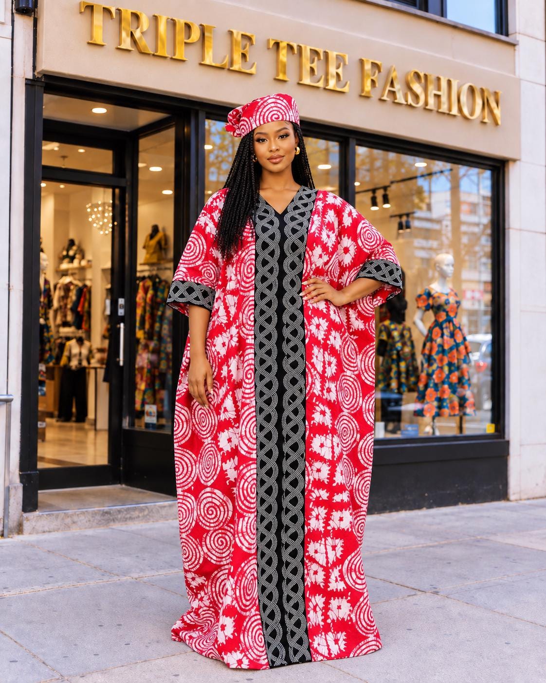 African Print Kaftan Dress with Headwrap, Ankara Maxi Dress, Bohemian Caftan