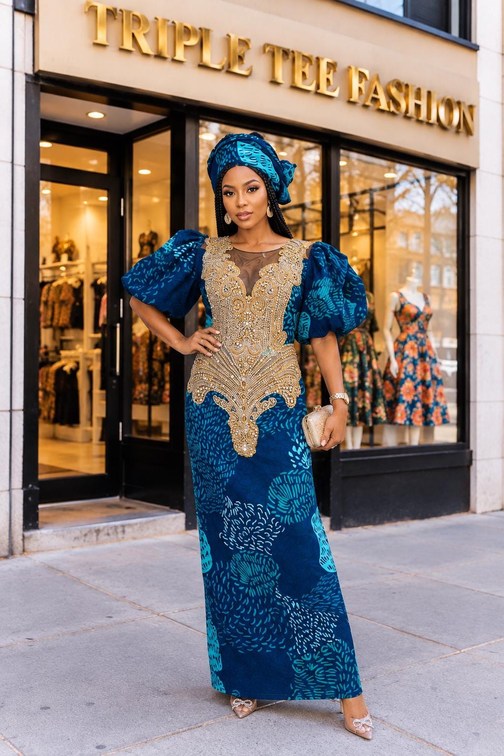 Ankara Appliquéd African Dress | Nigerian Kaftan Gown