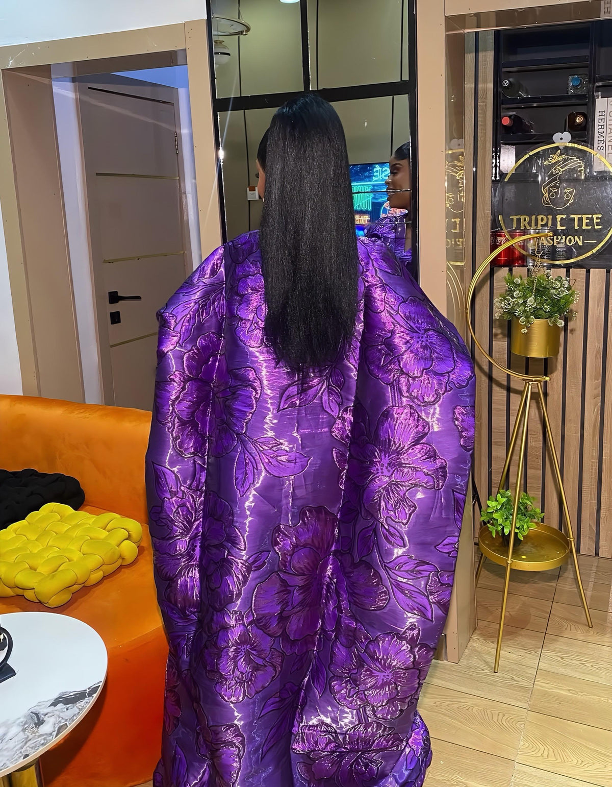 Luxury Purple Iridescent Brocade Boubou Dress, African Kaftan Maxi Gown, Elegant Wedding Guest Dress, Free Size