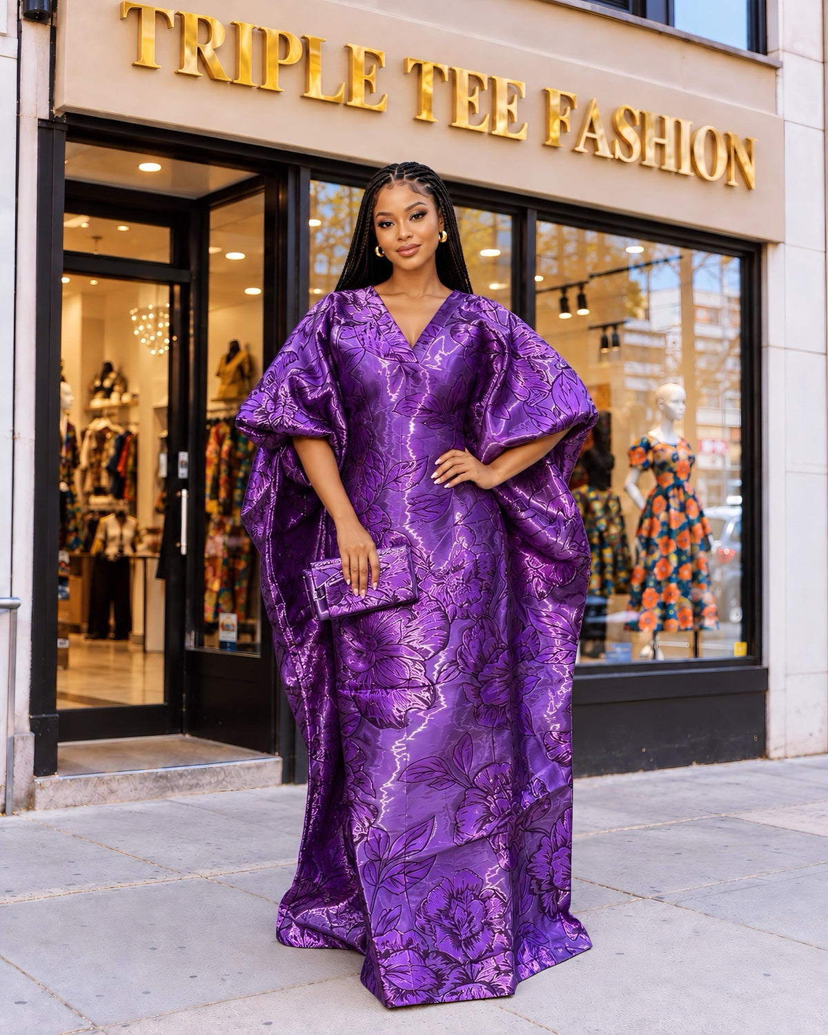 Luxury Purple Iridescent Brocade Boubou Dress, African Kaftan Maxi Gown, Elegant Wedding Guest Dress, Free Size