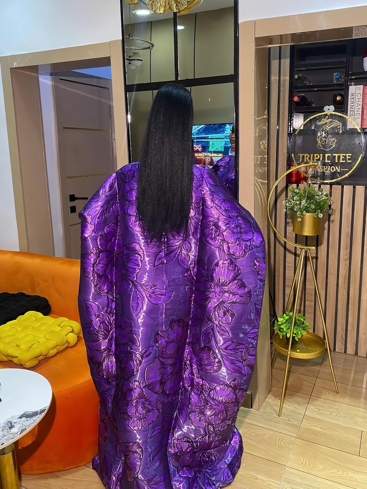 Luxury Purple Iridescent Brocade Boubou Dress, African Kaftan Maxi Gown, Elegant Wedding Guest Dress, Free Size