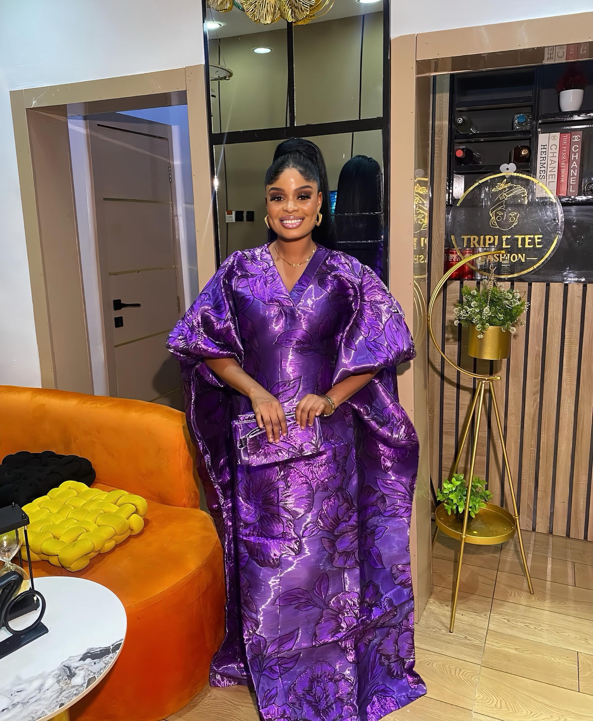 Luxury Purple Iridescent Brocade Boubou Dress, African Kaftan Maxi Gown, Elegant Wedding Guest Dress, Free Size
