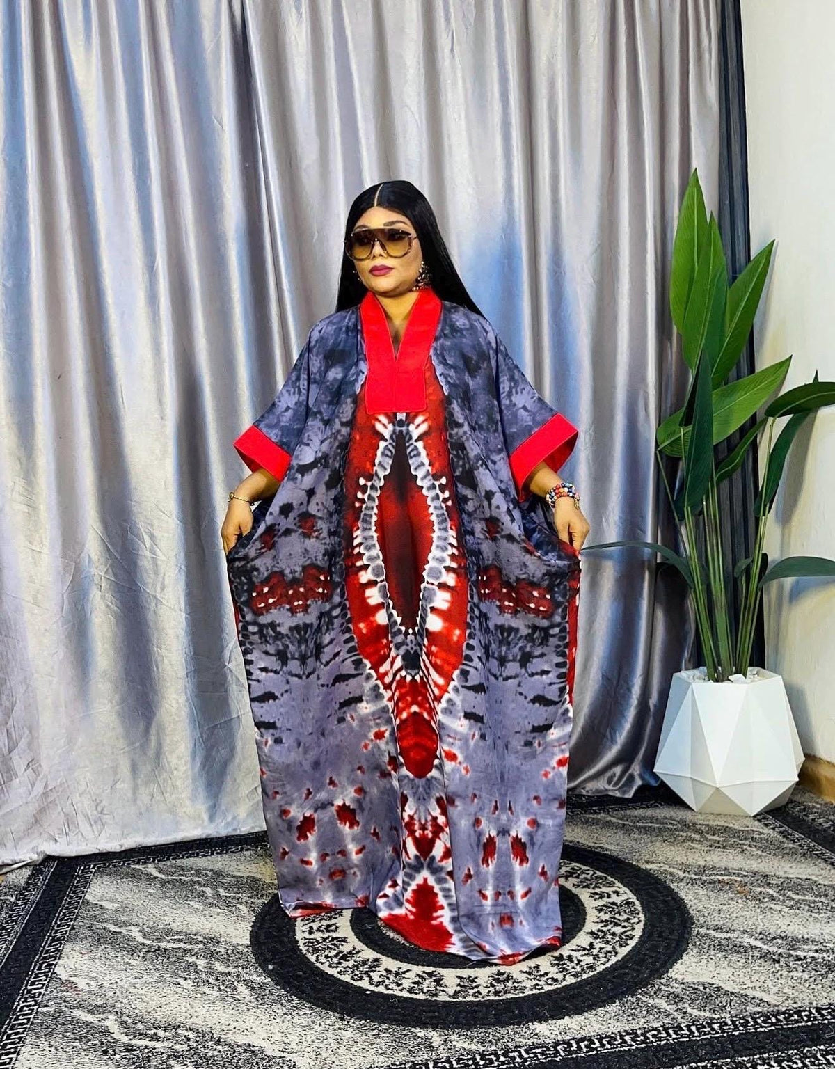 African Print Crepe Kaftan Dress | Nigerian Boubou, Plus Size