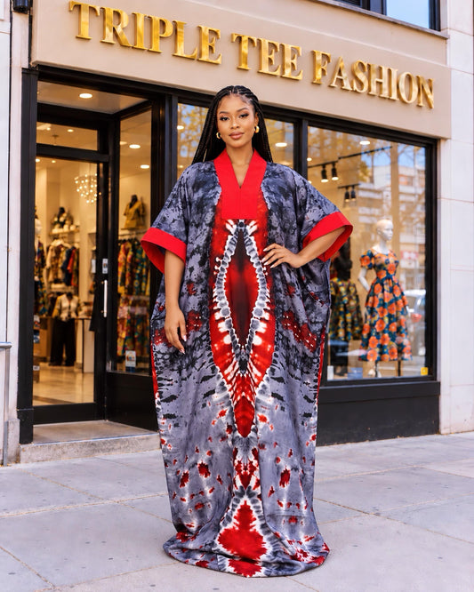 African Print Crepe Kaftan Dress | Nigerian Boubou, Plus Size