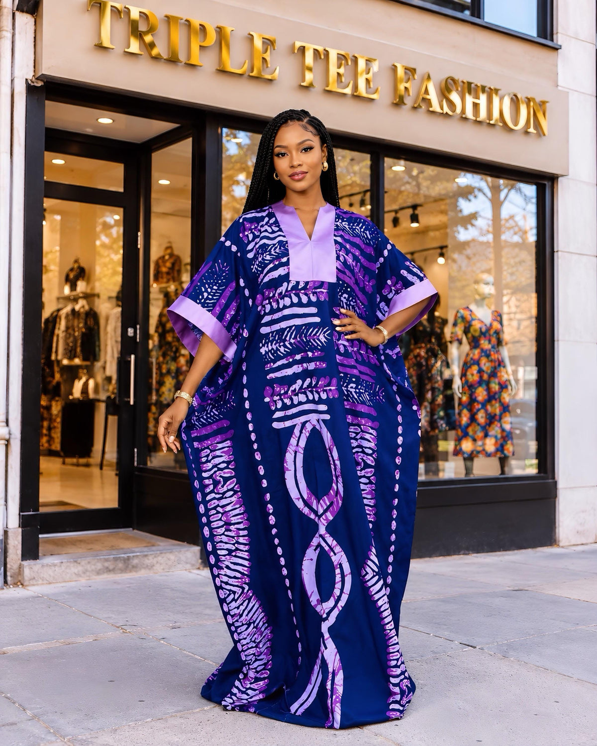African Print Crepe Kaftan Dress | Nigerian Boubou, Plus Size