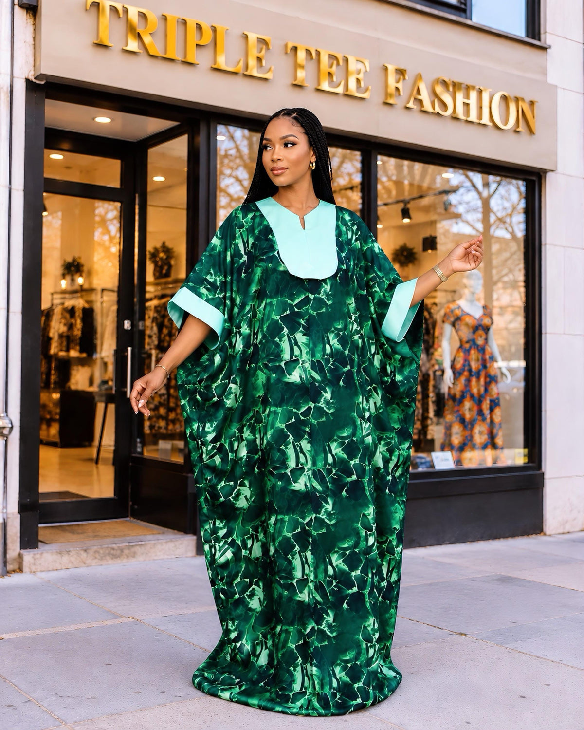 African Print Crepe Kaftan Dress | Nigerian Boubou, Plus Size