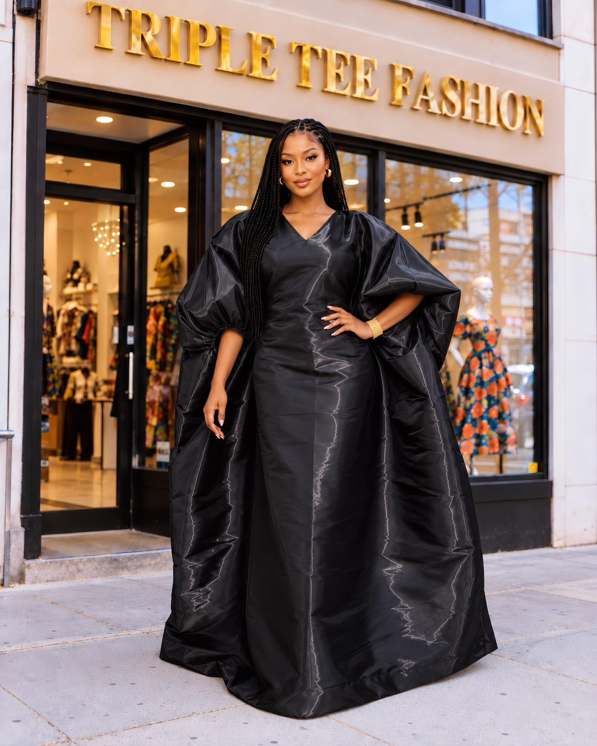 Black Liquid Organza Boubou Dress, Luxury African Kaftan Maxi Gown, Oversized Bubu Dress, One Size with Inner Waist Belt