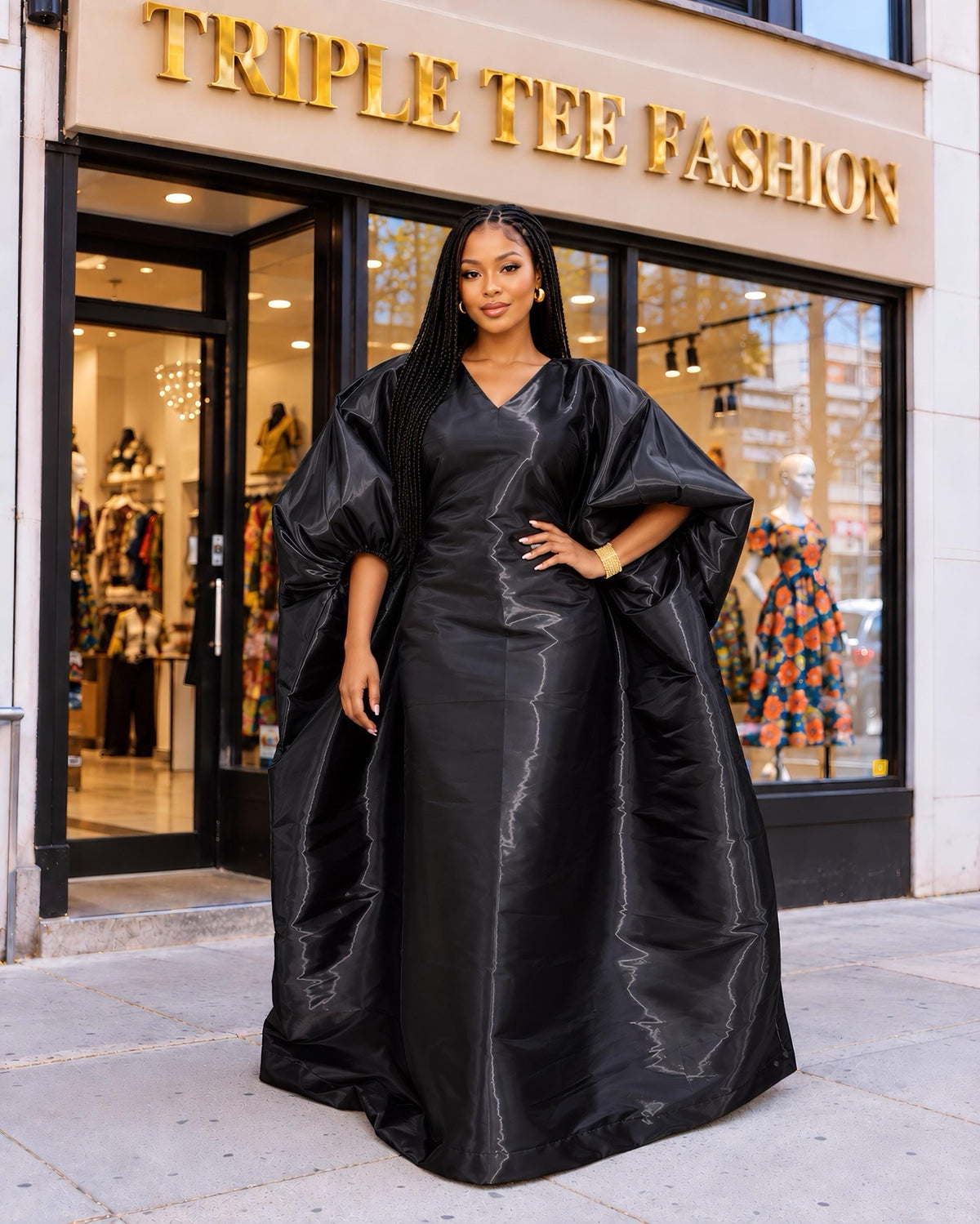 Black Liquid Organza Boubou Dress, Luxury African Kaftan Maxi Gown, Oversized Bubu Dress, One Size with Inner Waist Belt