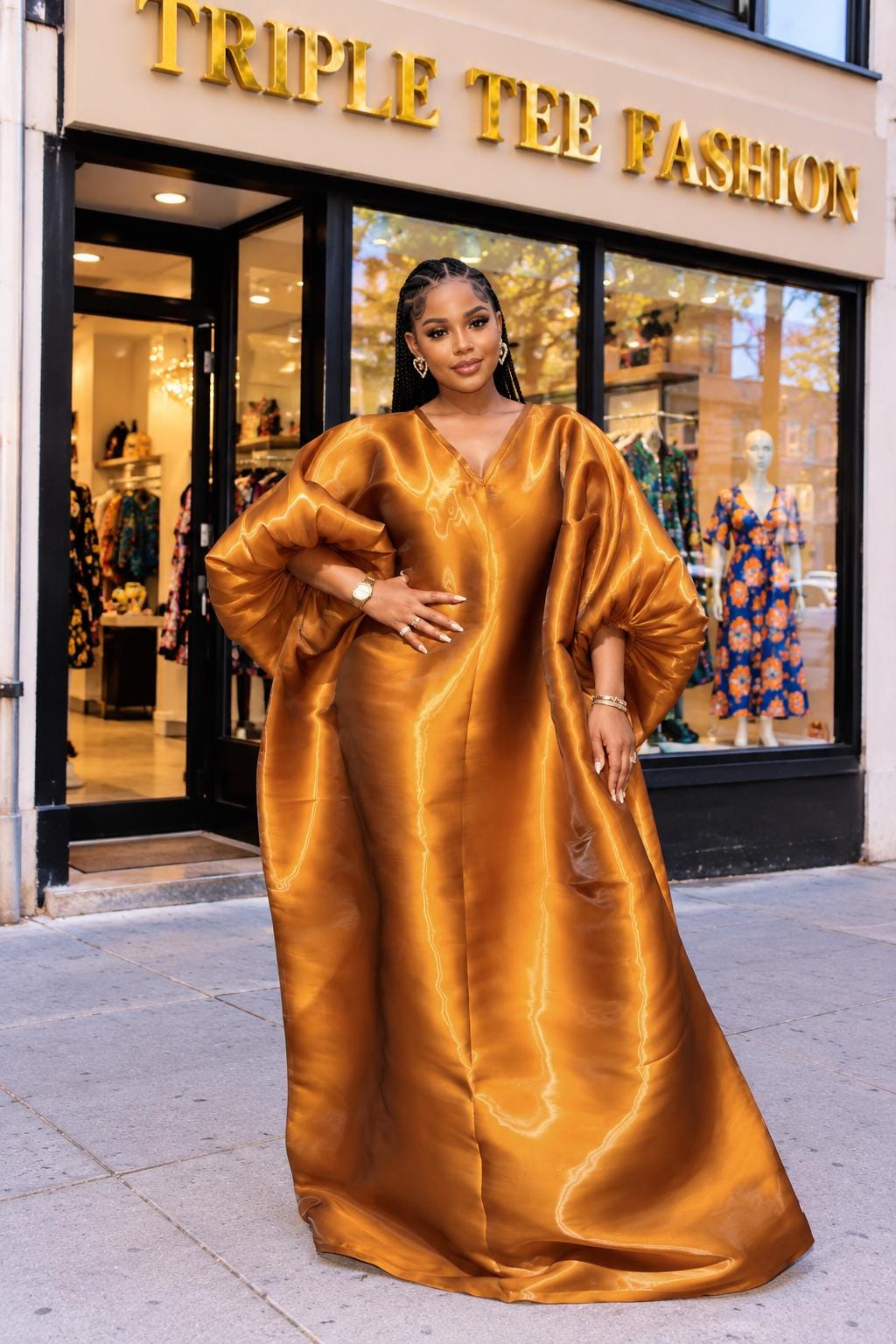 Luxury Golden Bronze Liquid Organza Boubou – Oversized African Kaftan, Elegant Wedding Guest Dress, Statement Maxi Gown