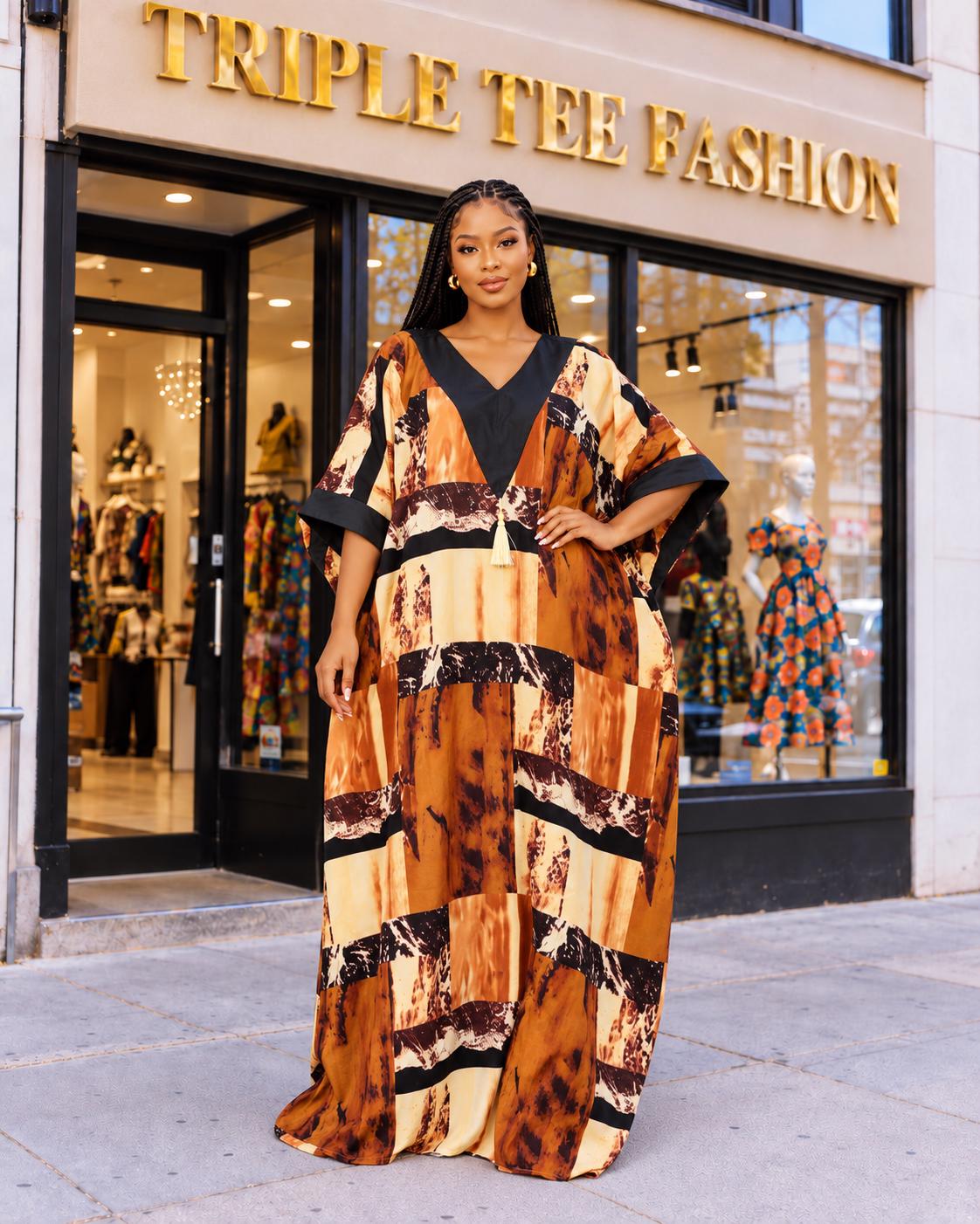 African Print Crepe Kaftan Dress | Nigerian Boubou, Plus Size