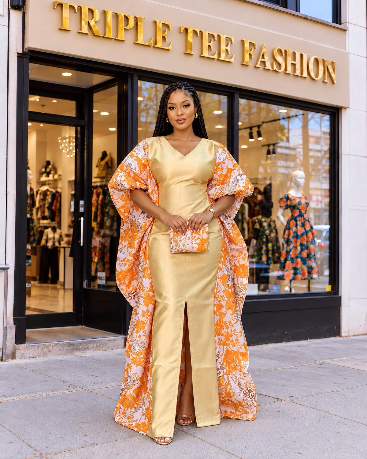 Elegant Gold & Orange African Boubou Dress – Luxury Statement Kaftan Gown-Elegant Wedding Guest Dress