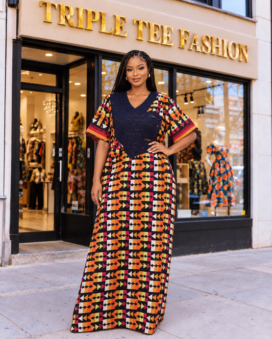 Akwete Aso Oke Boubou Dress with Scarf | African Kaftan, Traditional Nigerian Wear