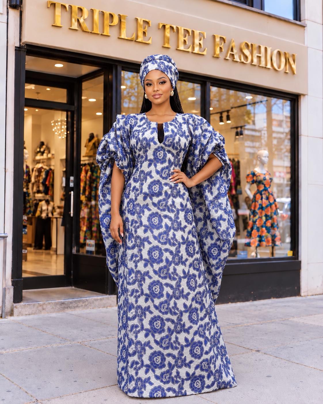 Brocade Boubou Kaftan with Matching Scarf | African Party Dress