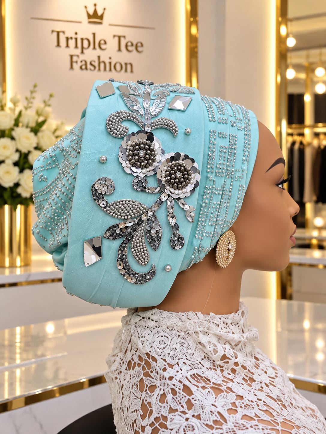 Luxury Beaded Turban Hat | Pre-tied Headtie for Women