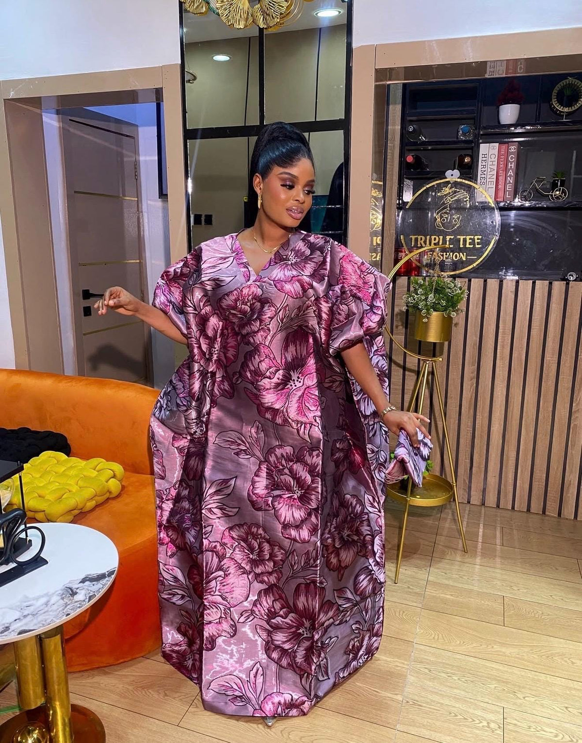 Luxury Iridescent Brocade Boubou Dress | Floral African Kaftan | Elegant Wedding Guest Gown | Free Size Maxi Dress