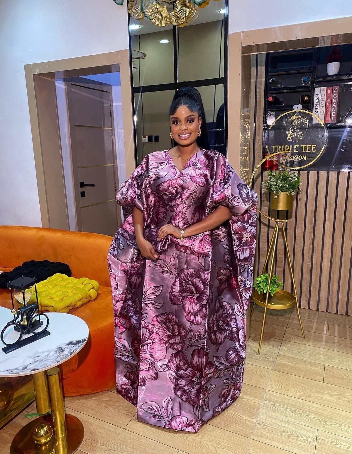 Luxury Iridescent Brocade Boubou Dress | Floral African Kaftan | Elegant Wedding Guest Gown | Free Size Maxi Dress